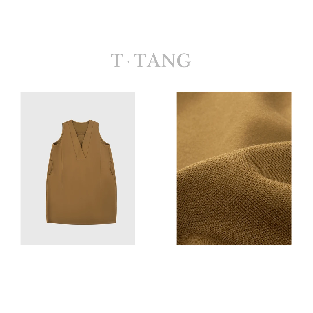 FL秋季320g人棉空气层气质时尚V领马甲宽松连衣裙【6222】