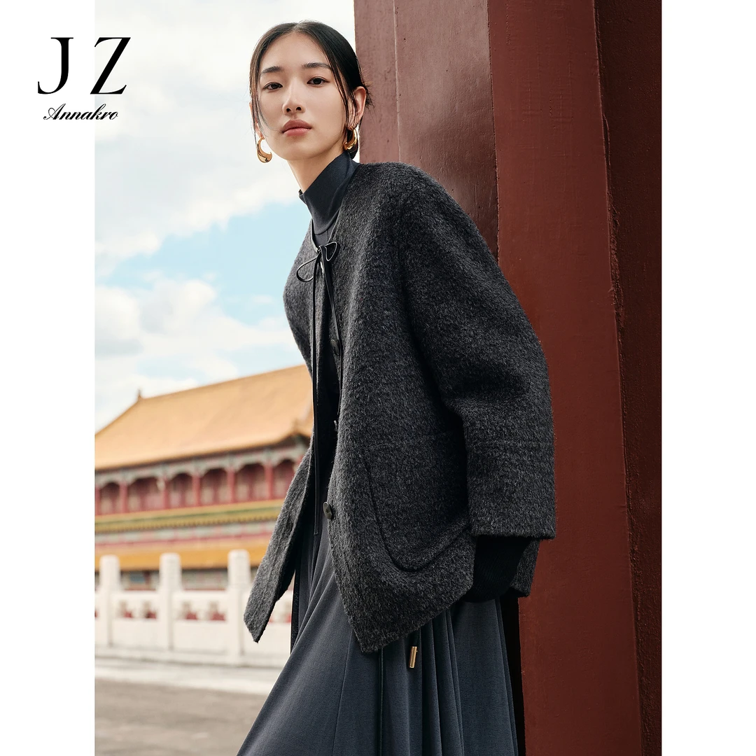 【雅韵系列】玖姿·安娜蔻静奢舒适羊毛双面呢大衣女新款JTED72510