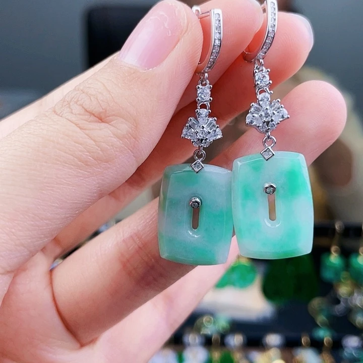 翡翠耳饰银S925镶嵌饰品