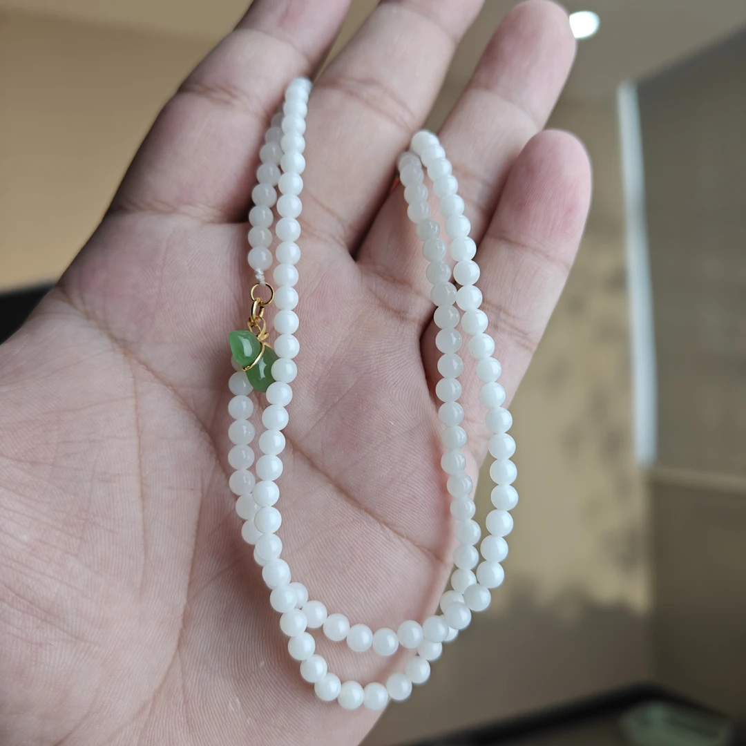 约4mm米达圆珠碧玉葫芦18K金配件项链
