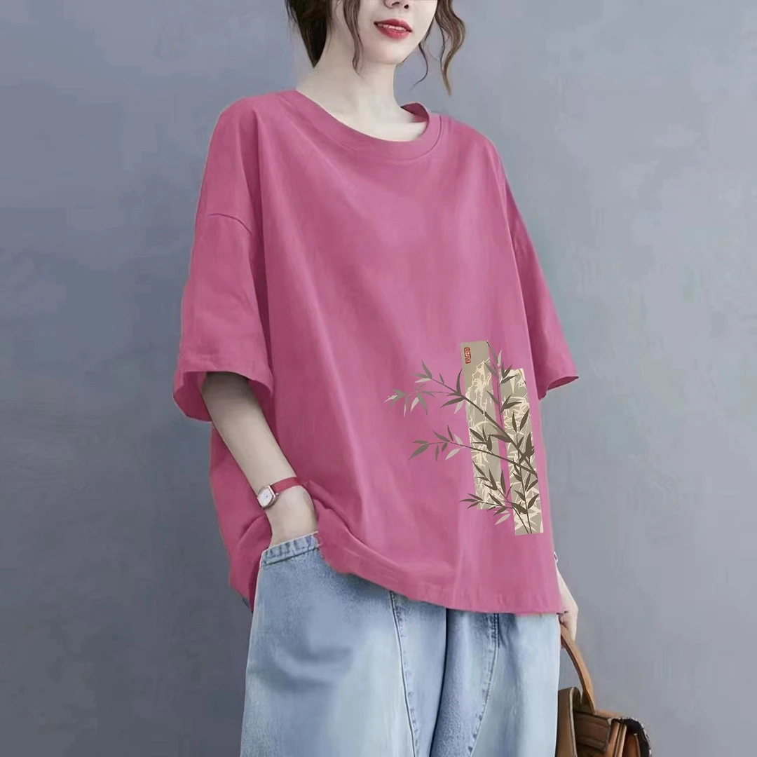 100%纯棉短袖T恤女夏季大码显瘦宽松韩版妈妈装百搭半袖休闲上衣T