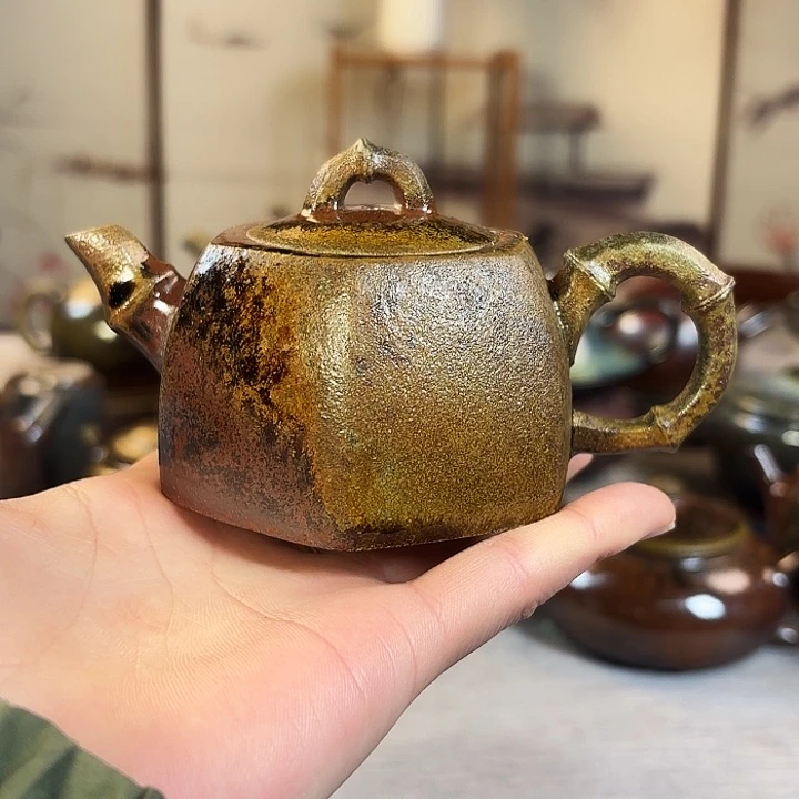 壶柴烧紫砂天青小六方