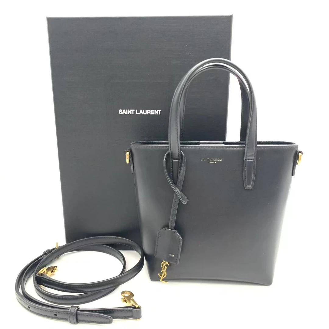 99新 YSL/圣罗兰 黑色光面菜篮子斜挎包