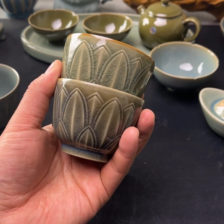 摆件莲花杯一对窑变