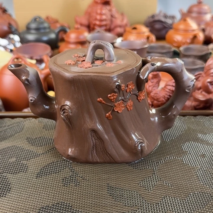 紫砂茶壶紫泥全手树桩