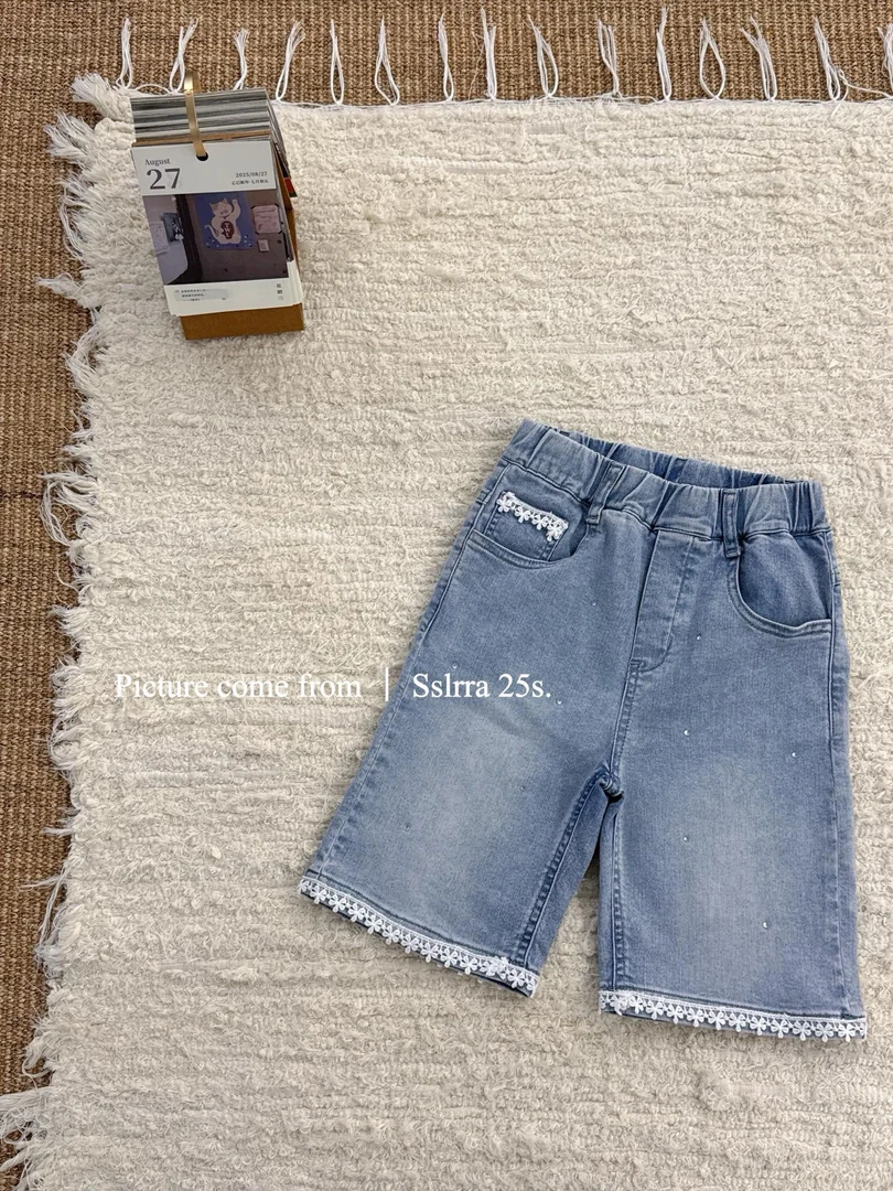 6603时尚牛仔裤百搭蓝色牛仔裤裤子高腰女童夏季B类短裤中腰