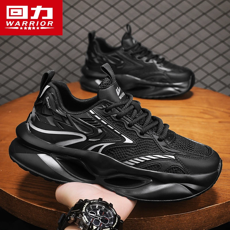 回力冬季新款男鞋休闲百搭网面黑色运动鞋男士爆款潮流跑步老爹鞋