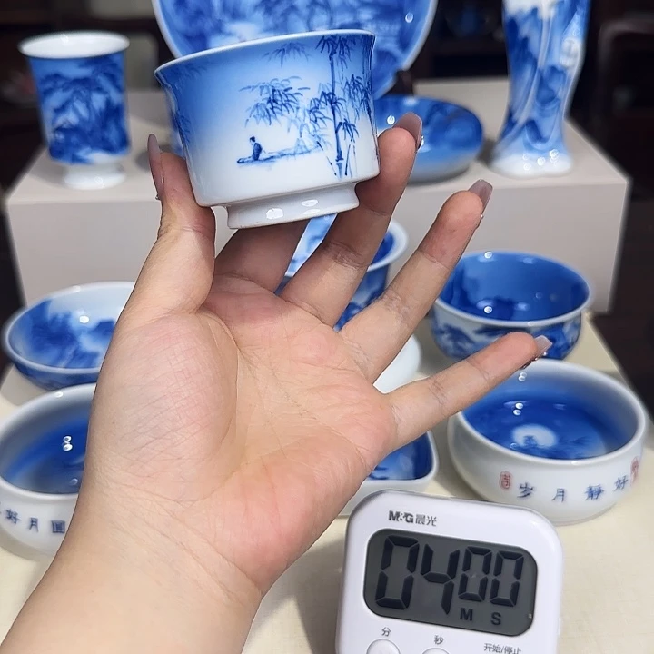山***流青花夜景竹子杯杯