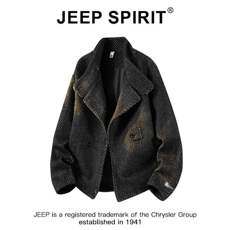 JEEPSPIRIT吉普高级设计感风衣夹克秋冬季新款时尚奢侈感男士外套
