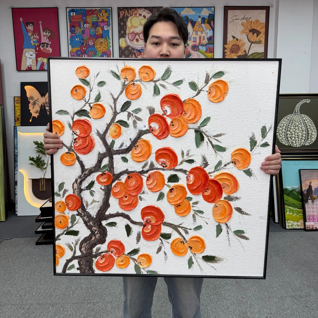 肌理奶油风柿柿如意艺术挂画客厅卧室沙发背景墙装饰画880