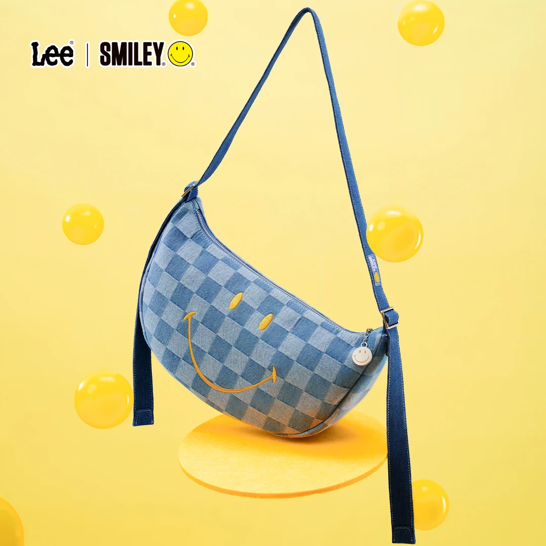 Lee×Smiley格纹斜挎包大容量单肩包通勤百搭棋盘格饺子包笑脸包