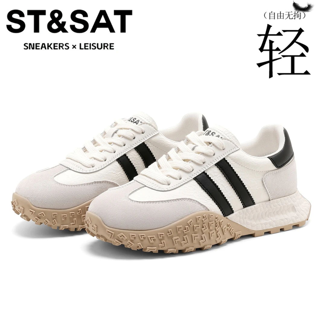 星期六真皮单鞋女厚底轮胎底防滑德训鞋2025秋季新款复古休闲女鞋