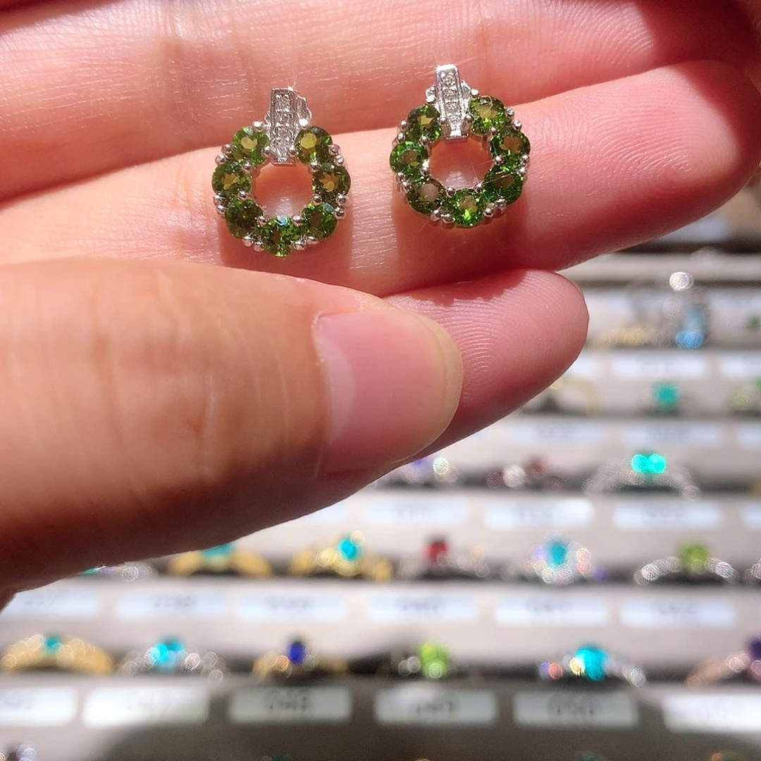 耳饰透辉石银S925镶嵌