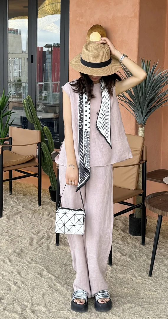 芊喜妍100汉麻舒适复古时尚文艺休闲夏季简约纯色无袖背心620
