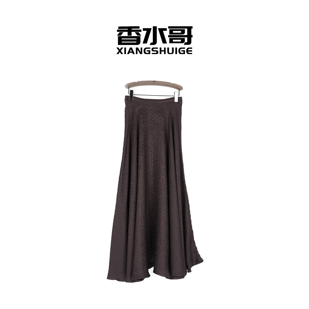 时尚桑蚕丝半裙2025春季新款气质酱紫色纯色大摆A字裙气质长裙