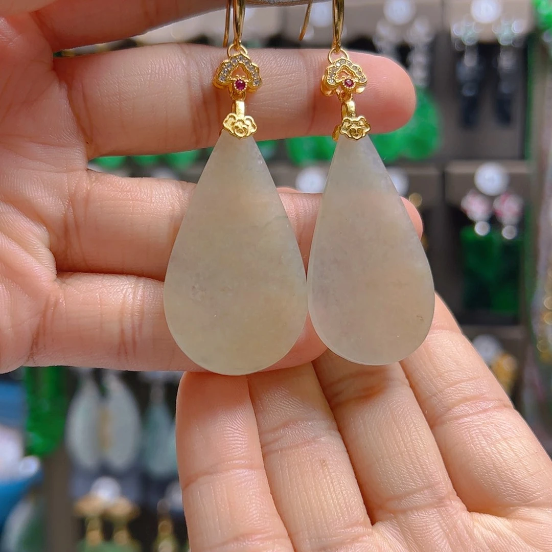 银S925镶嵌翡翠耳饰