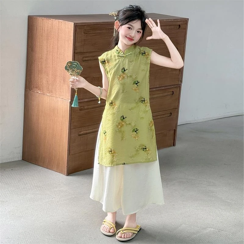 女童国风套装夏季2025新款洋气儿童古风女孩新中式旗袍裙裤两件套