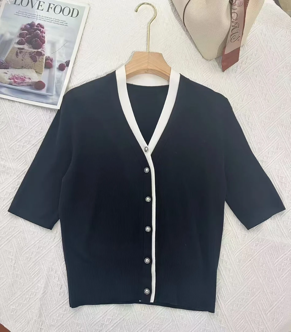 【高端女士必备】中袖遮肉显瘦气质假两件针织开衫8088