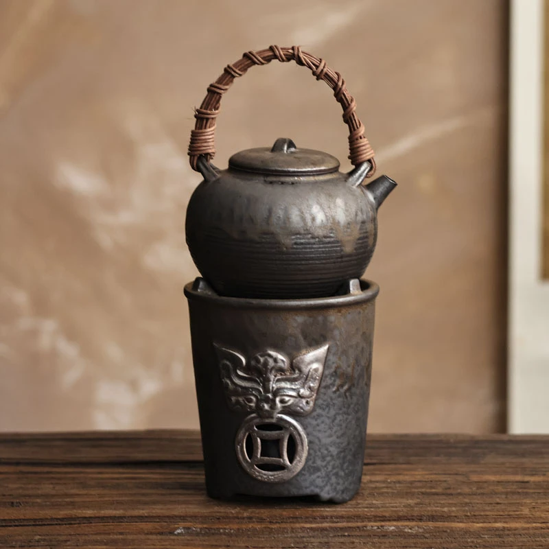 【静姐小院】鎏金圆融提梁壶兽面纹套组（Q3093）容量320CC煮茶具