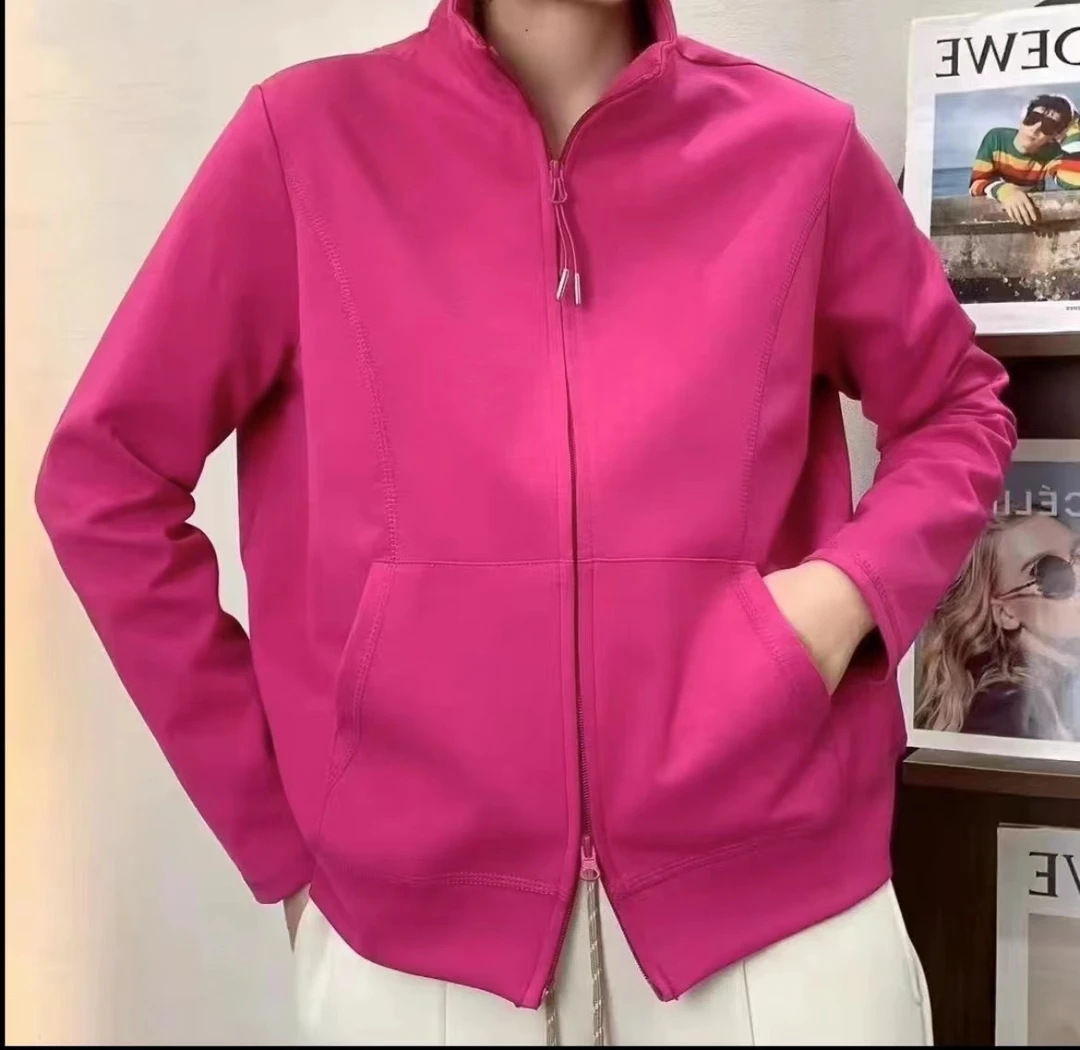 《专柜品质》春季新款女款休闲时尚百搭纯色双拉链立领开衫外套W