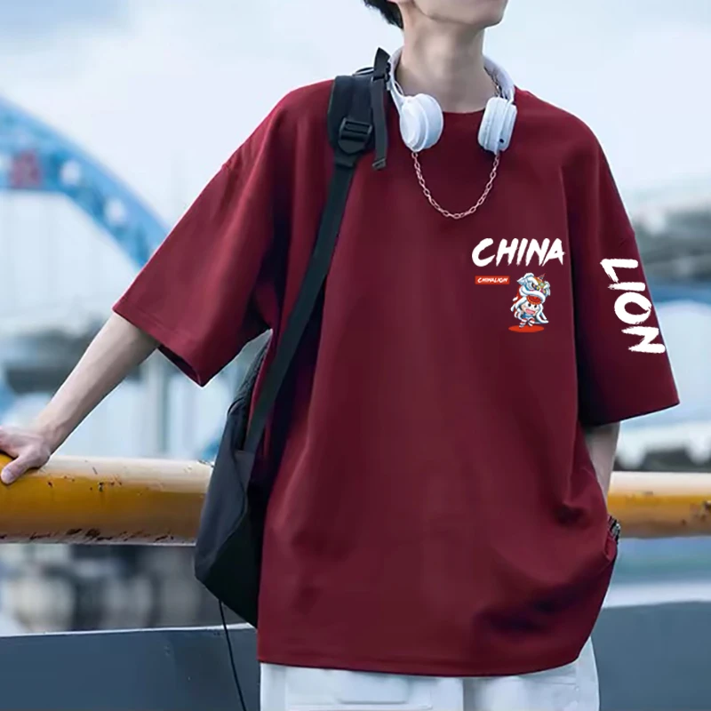 纯棉红色本命年短袖t恤男女同款潮牌青少年男生宽松大码上衣半袖