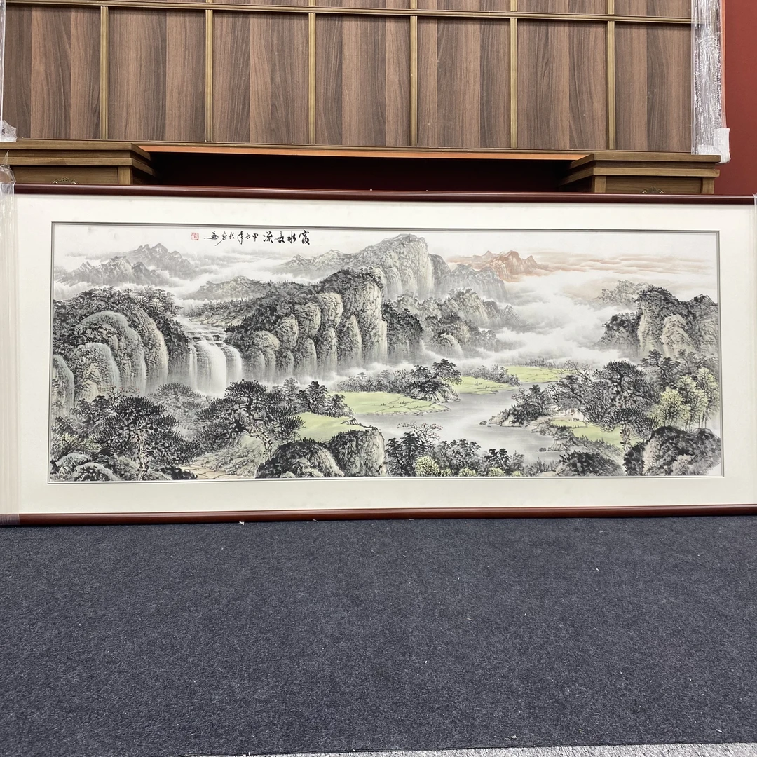 【臻观】手绘富水长流219*88手绘中式国画客厅装饰画