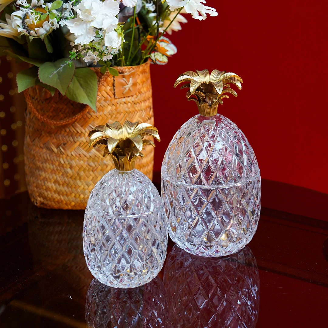 【本尼家】SS116欧式铜配水晶菠萝装饰罐子客厅茶几桌面摆件