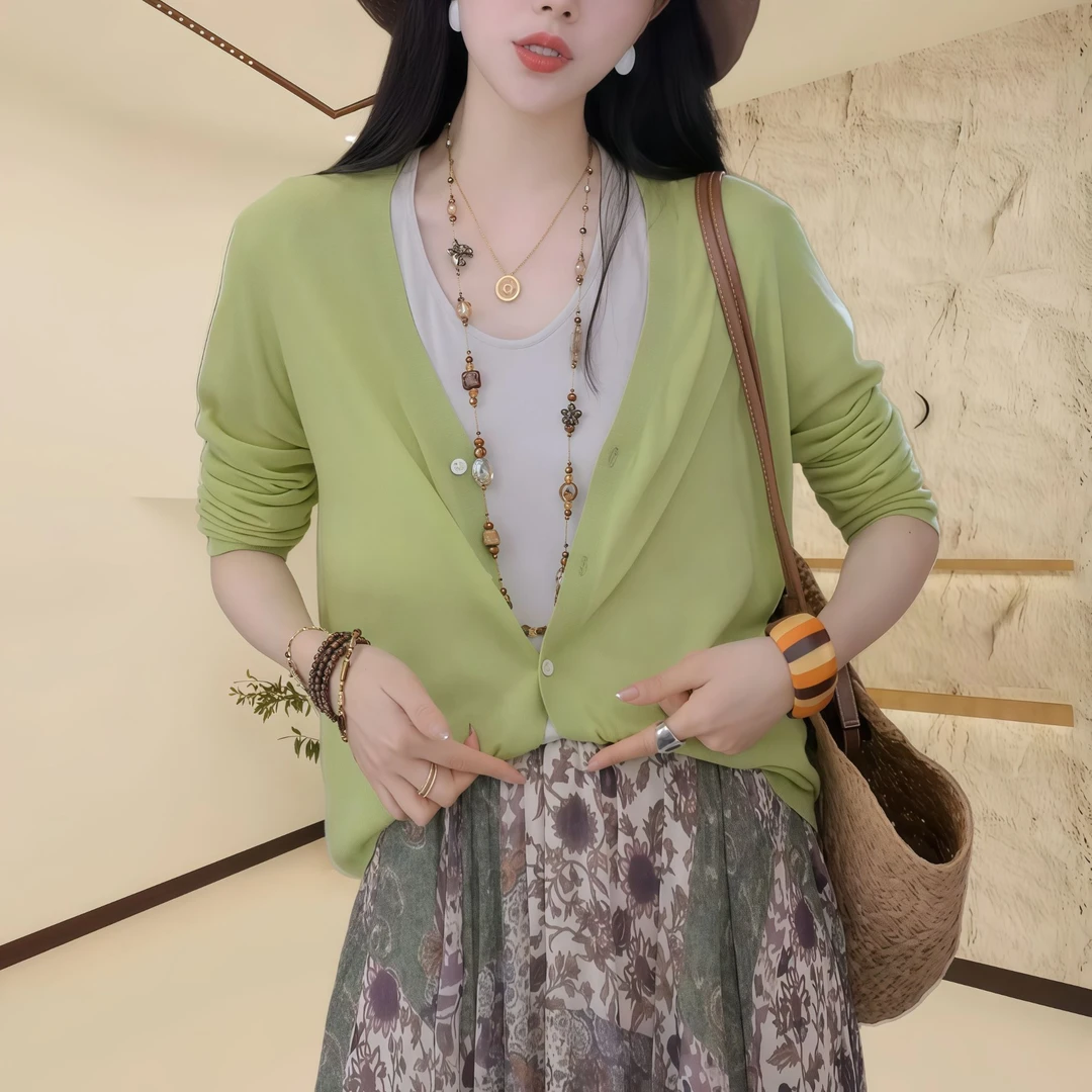 2025年春夏小清新百搭开衫上衣宽松薄款休闲时尚长袖防晒上衣