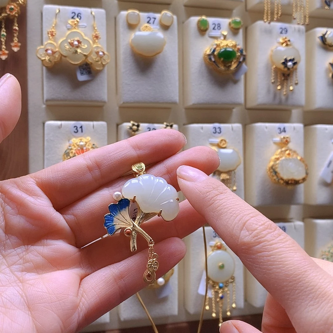 和田玉颈饰银S925镶嵌