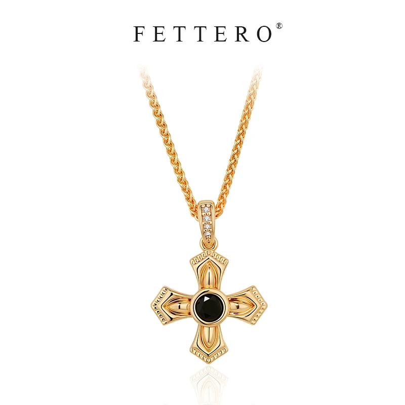 fettero 铜合金项链 【金色尖叶十字架项链】时尚个性经典镶钻