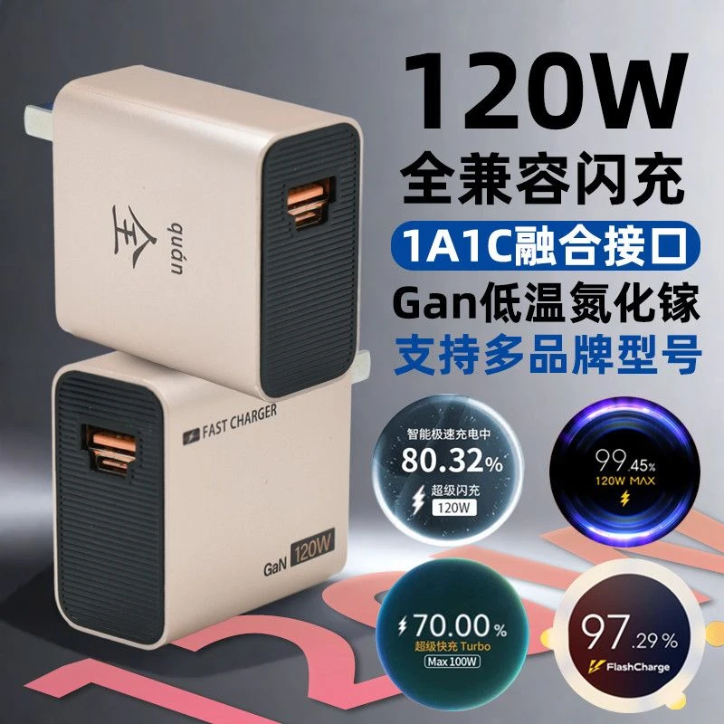 120W氮化镓充电器超级快充适用华为小米OPPO一加VIVO三星苹果PD65