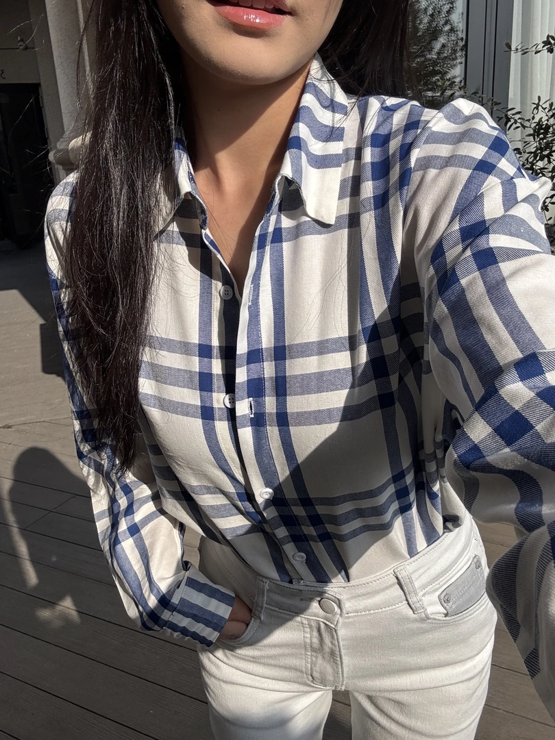 【Glozzzz】BBR蓝格子慵懒盐系宽松格纹长袖情侣衬衫80216-2