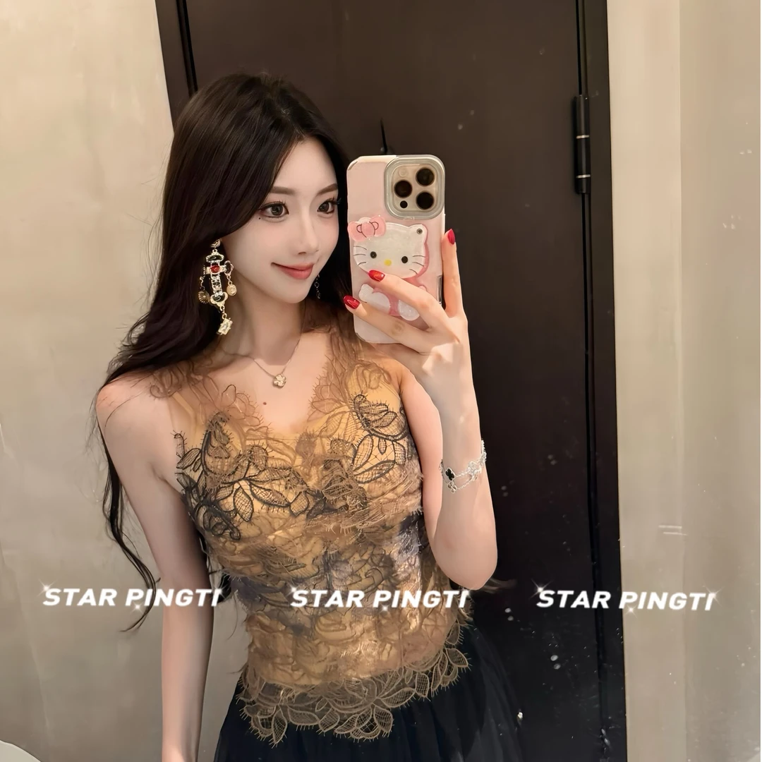 韩系吊带百搭复古背心法式通勤内搭修身外穿打底网红蕾丝吊带显瘦