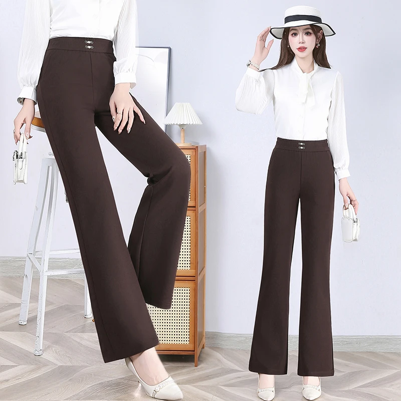 妈妈春装2025新款洋气修身微喇裤中老年女显瘦休闲裤松紧腰喇叭裤