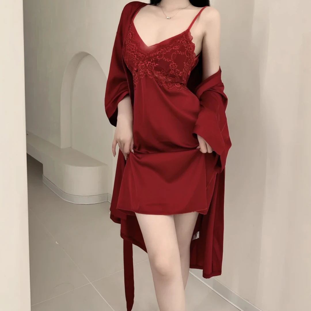 【摇曳生姿】新款网红春夏性感纯欲带胸垫冰丝睡衣女款爆款新款