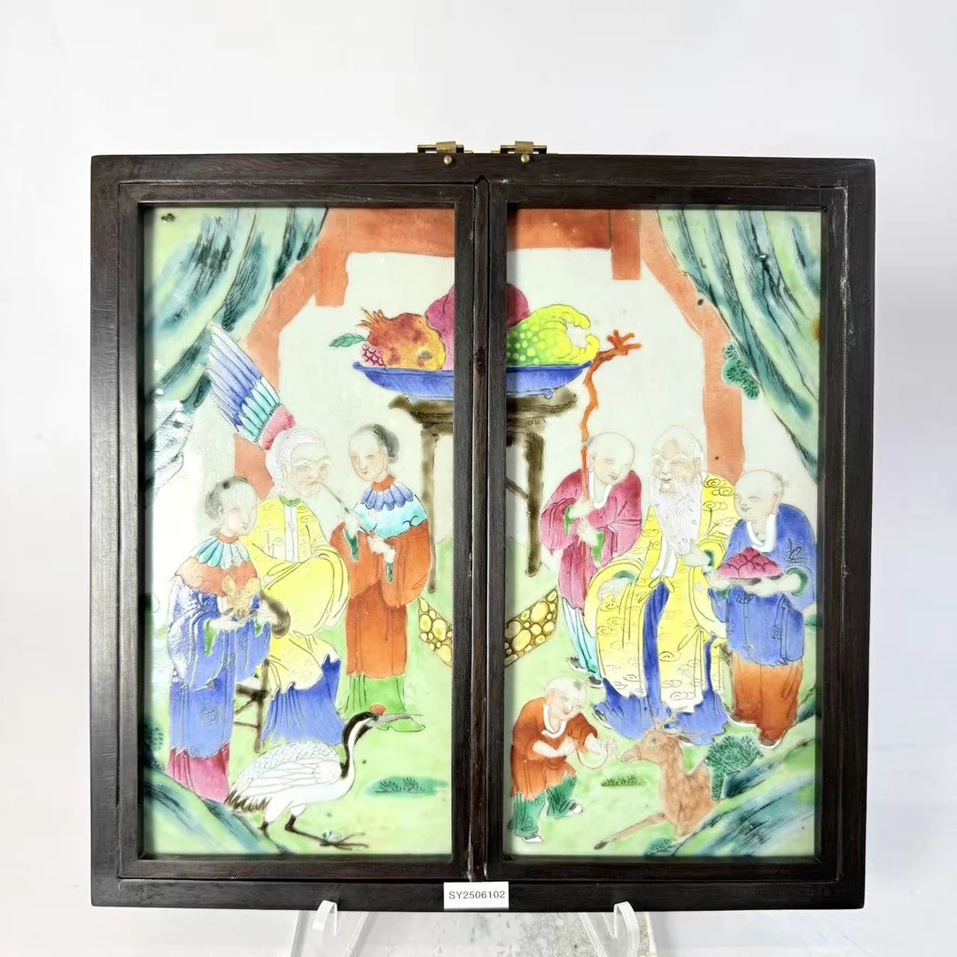 JM394清中期-粉彩人物故事瓷板插屏【古董拍卖】