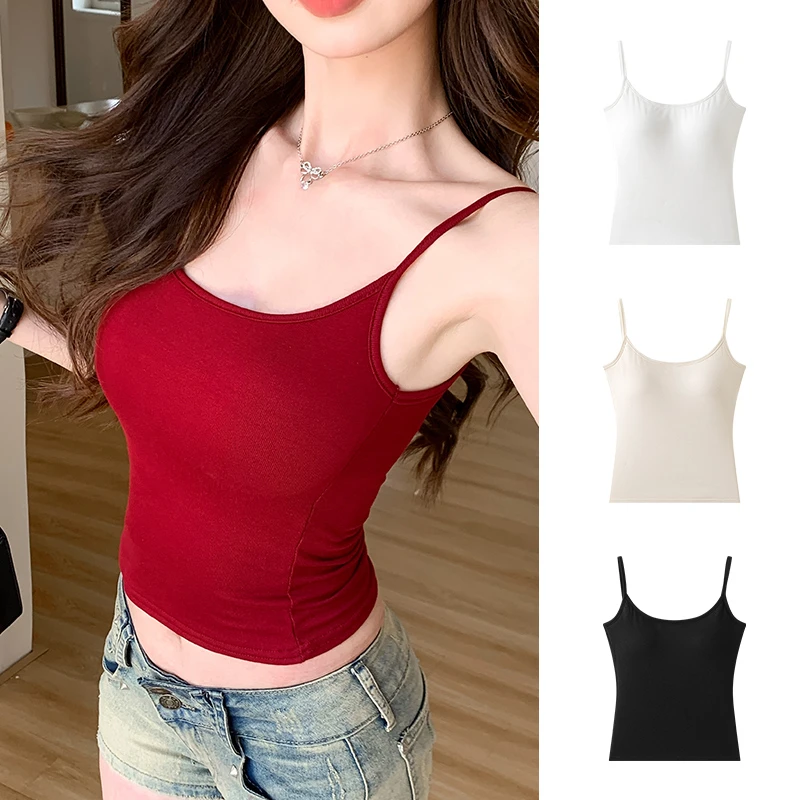 醉梓菡辣妹性感吊带背心女夏季内搭美背带胸垫文胸一体外穿上衣