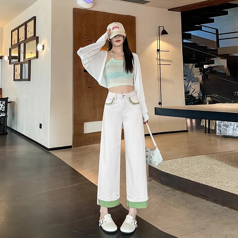 月光灰直筒牛仔裤女春秋2025年新款高腰八九分小个子窄版阔腿裤