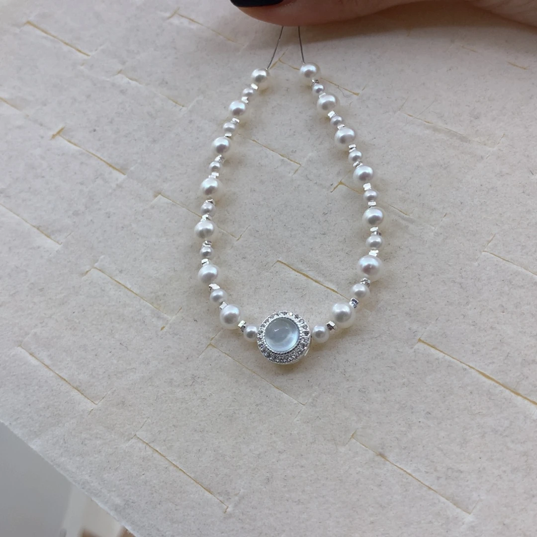 银S925镶嵌耳饰淡水珍珠