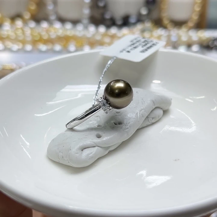 银S925镶嵌戒指海水珍珠9-10mm53号
