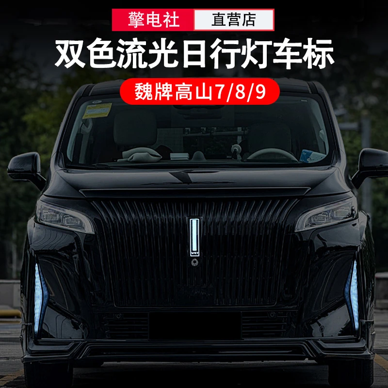 魏牌高山7/8/9日行灯双色流光转向流水发光车标氛围灯外观升级