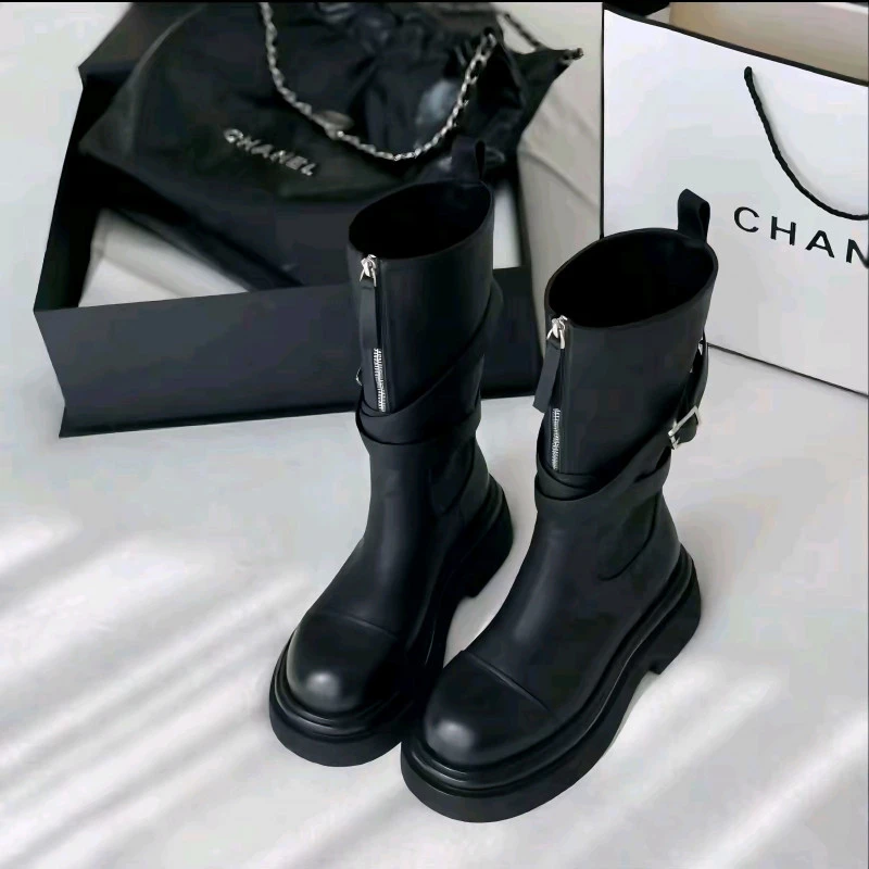 现货【罗家一鞋两穿】四季款短靴透气潮款时尚百搭休闲黑色厚底英伦