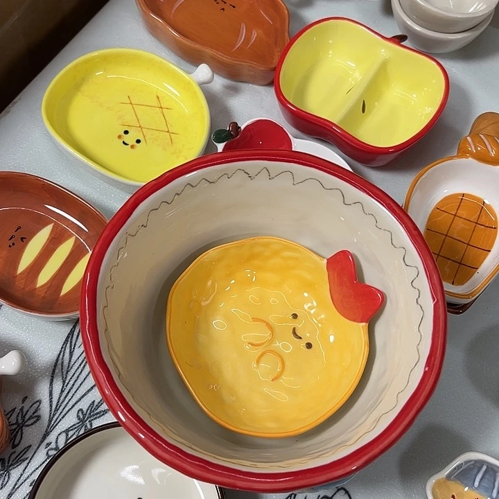 搪瓷圣诞面碗，炸虾碟陶瓷