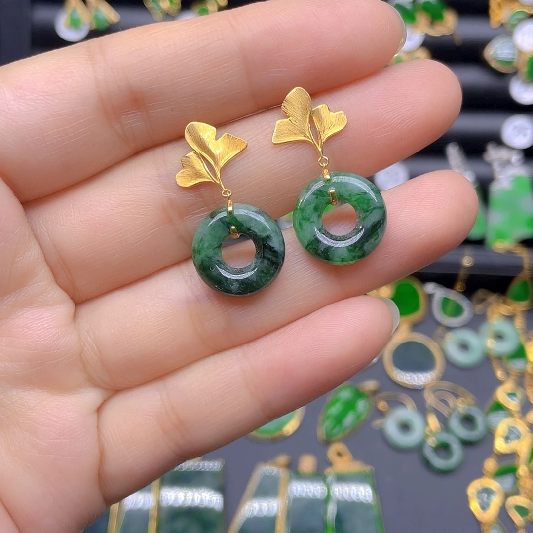 18K金镶嵌翡翠耳饰天然翡翠