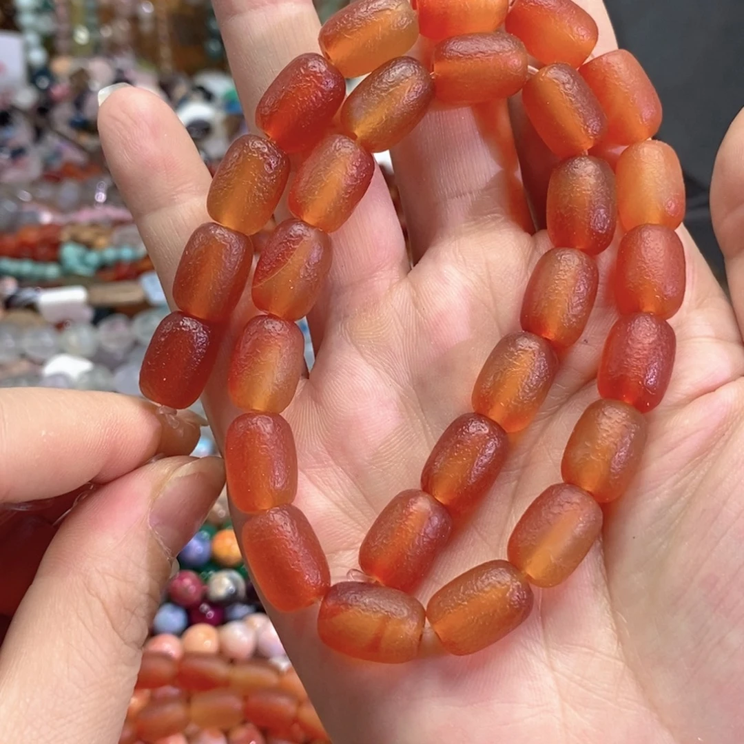 未镶嵌玛瑙/玉髓珠宝半成品橘皮玛瑙桶珠一条卡10*14mm