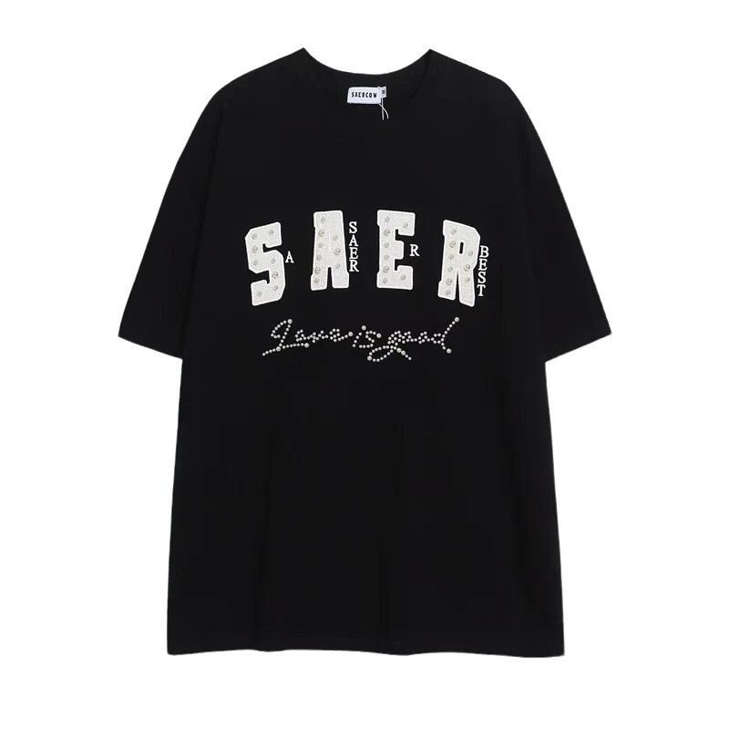 短袖字母休闲t恤运动美式印花刺绣夏季发泡字母T恤