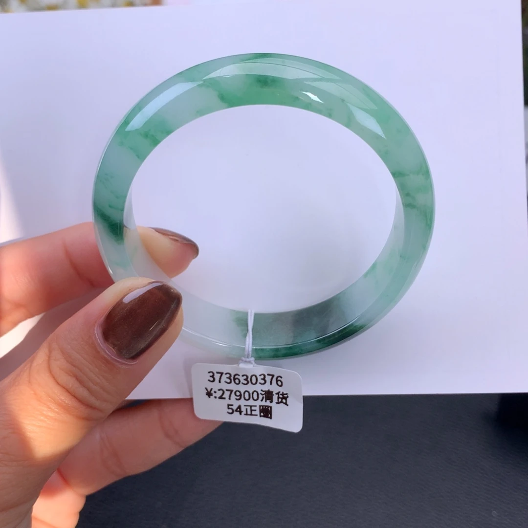 翡翠手镯未镶嵌冰胶绿花手镯