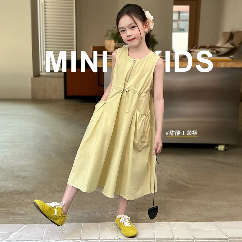 mini旦童装女童连衣裙夏季新款韩版宽松儿童森系设计感工装裙子