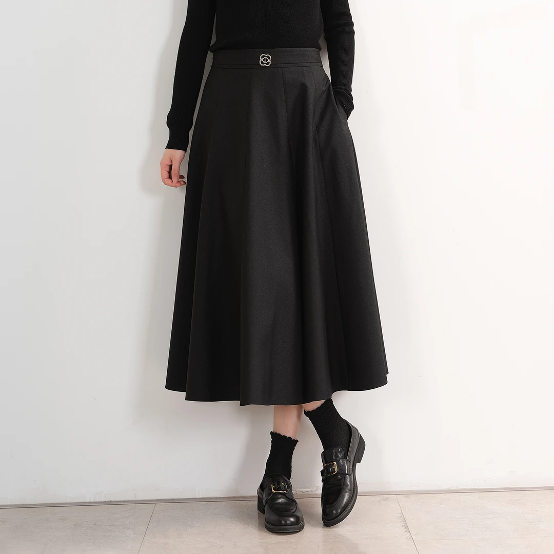 EKNR高级感亮晶晶黑色半身裙女2025新款A字大裙摆遮胯显瘦长裙女