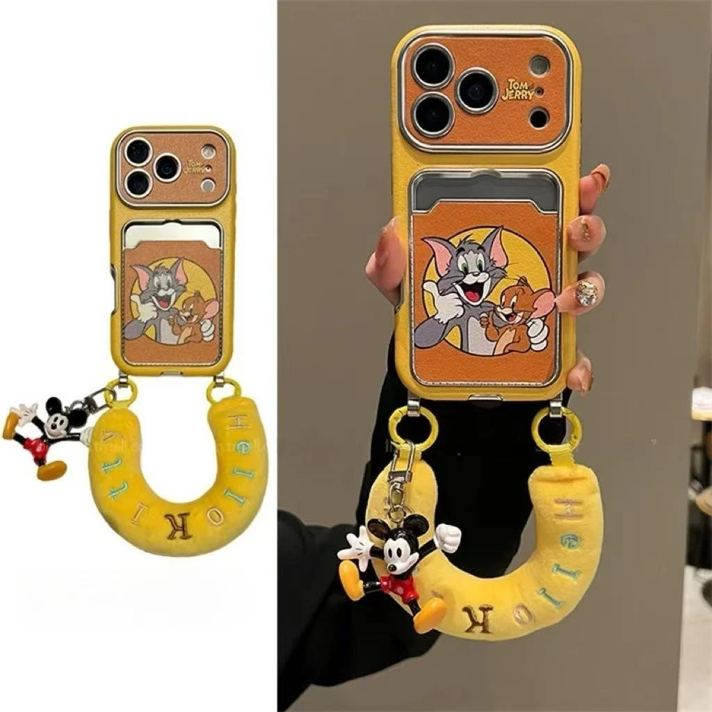 大视窗黄棕猫和老鼠适用苹果17promax手机壳iPhone16pro黄腕带15